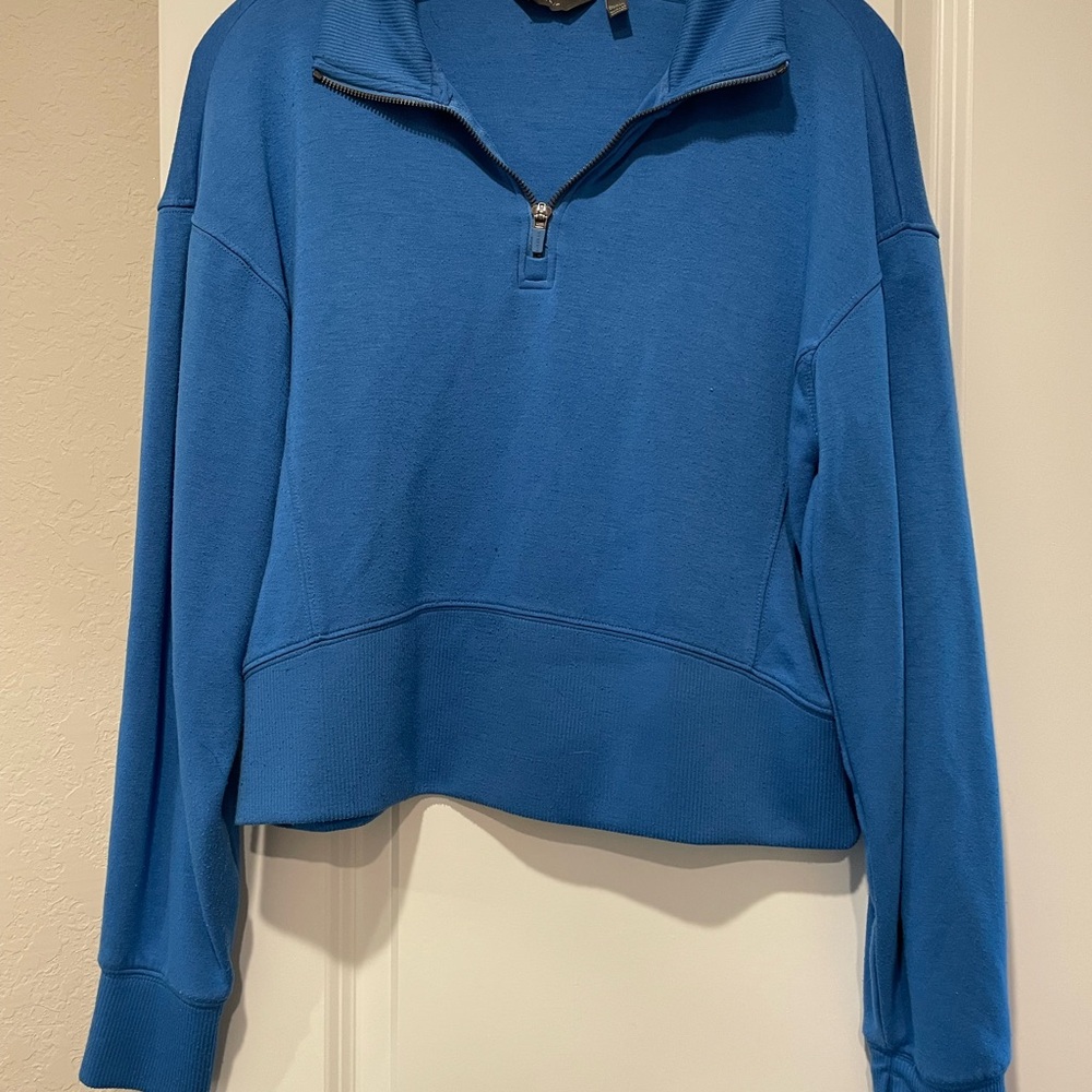 Danskin Blue Long Sleeve Polo Crop Hoodie